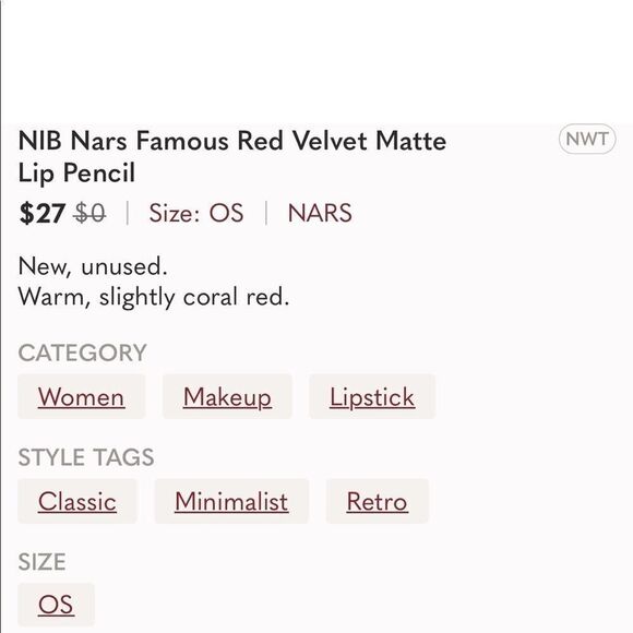 NARS Velvet Matte Lip Pencil in “Famous Red” #2489 Net wt. 0.08oz. NWT - Picture 6 of 7